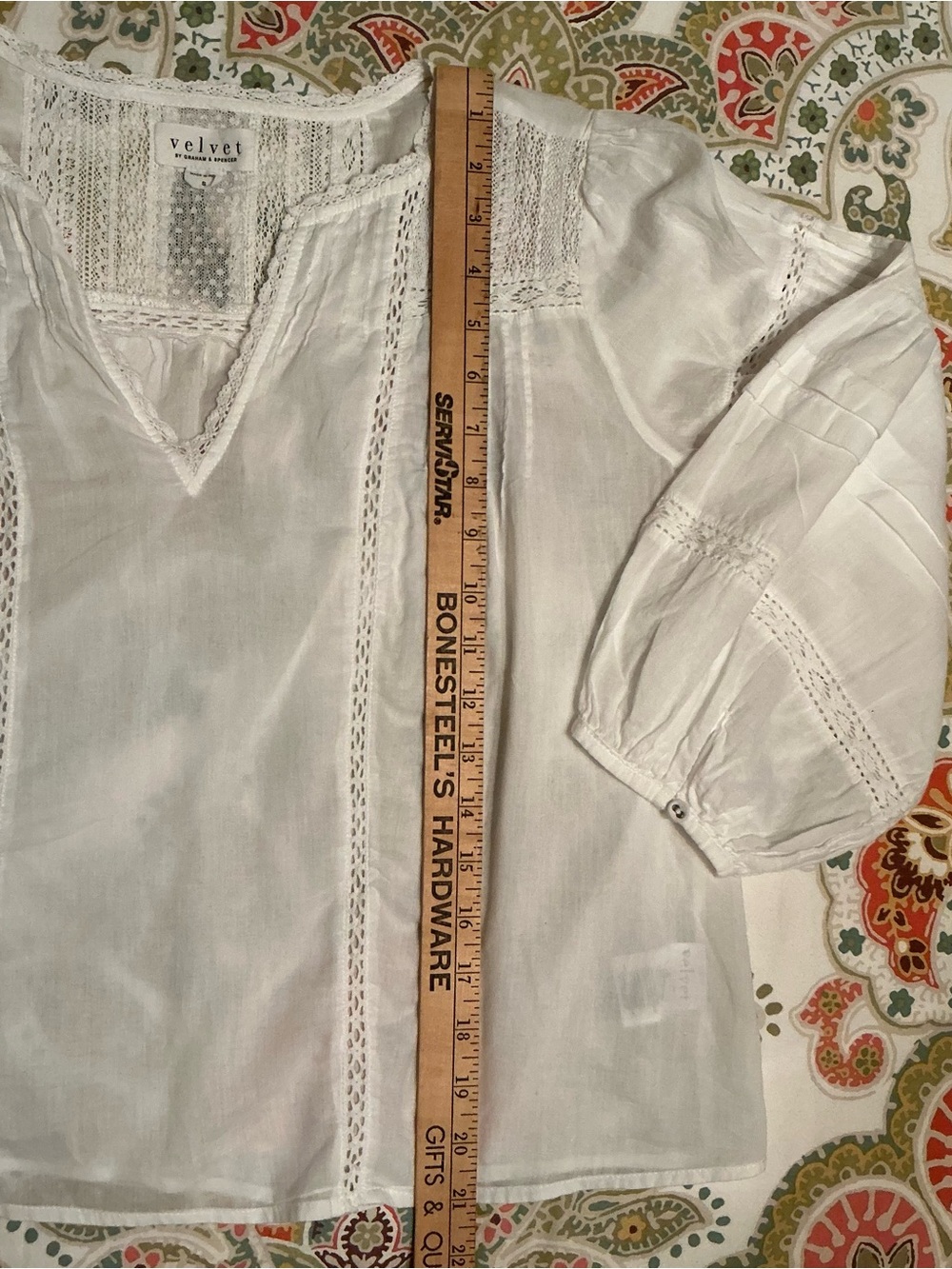 Velvet by Graham & Spencer Pia Blouse White Eyelet Lace V-Neck Boho Top, S - Picture 13 of 14